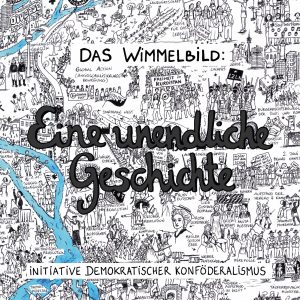 Titelbild mit Ausschnitt des Wimmelbild darüber der Titel des Buches "Eine unendliche Geschichte"